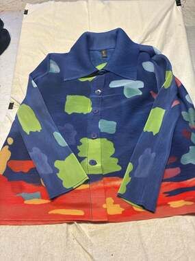 Vanité Couture Pleated Button-Down Shirt Multi-Color Abstract Print